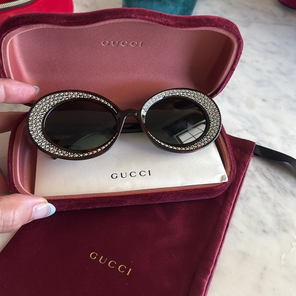 Gucci Tortoise Shell Swarovski Diamond Studded Sunglasses - Picture 8 of 9